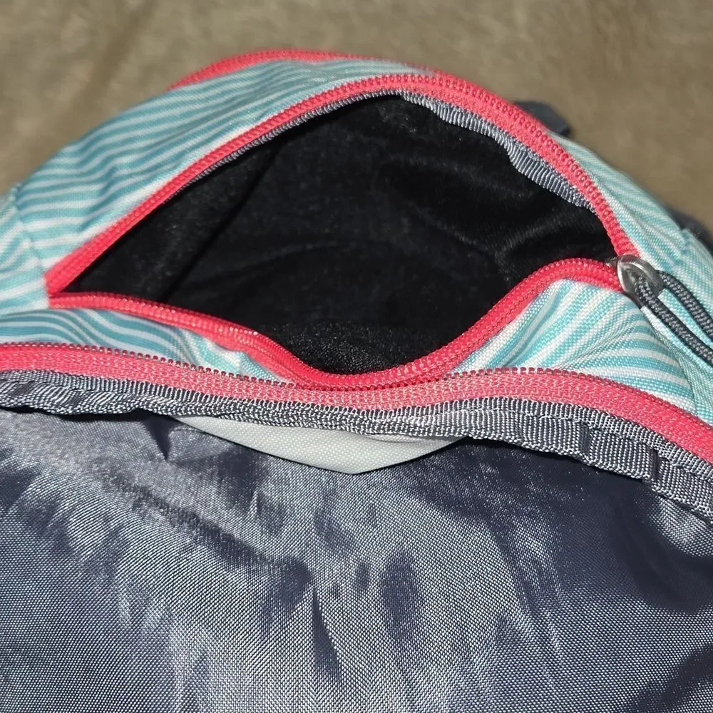 ADIDAS BTS CREATOR TURQUOISE AND WHITE STRIPED WITH PINK TRIM YOUTH BACKPACK
